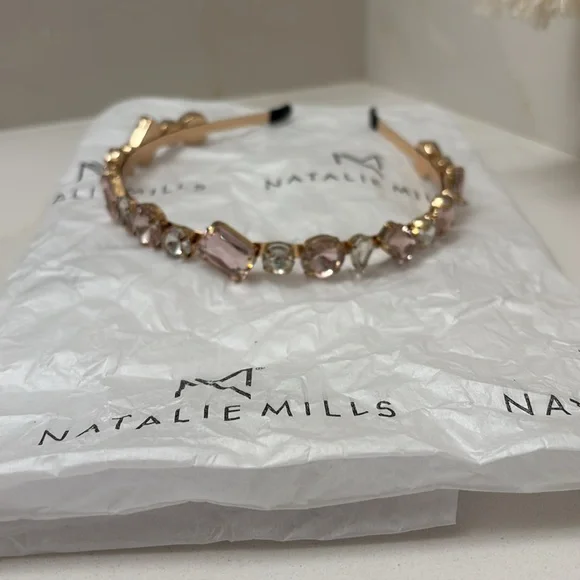 Natalie Mills glamband headband with pink and clear rhinestones NWOT - Picture 4 of 6